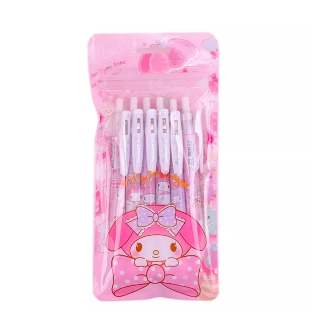 6pcs/set Cute Girl's Pink My Melody Gel Pen Black Ink 0.5mm School Study Office